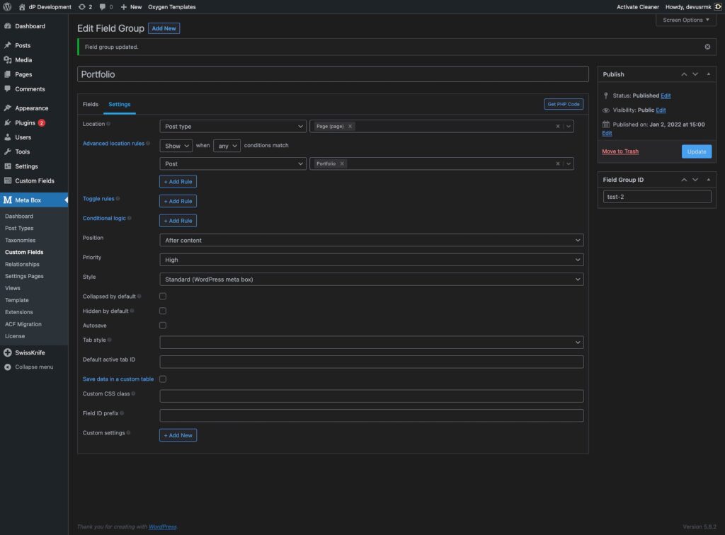 screenshot 2022 01 02 at 16 39 18 edit field group ‹ dp development — wordpress