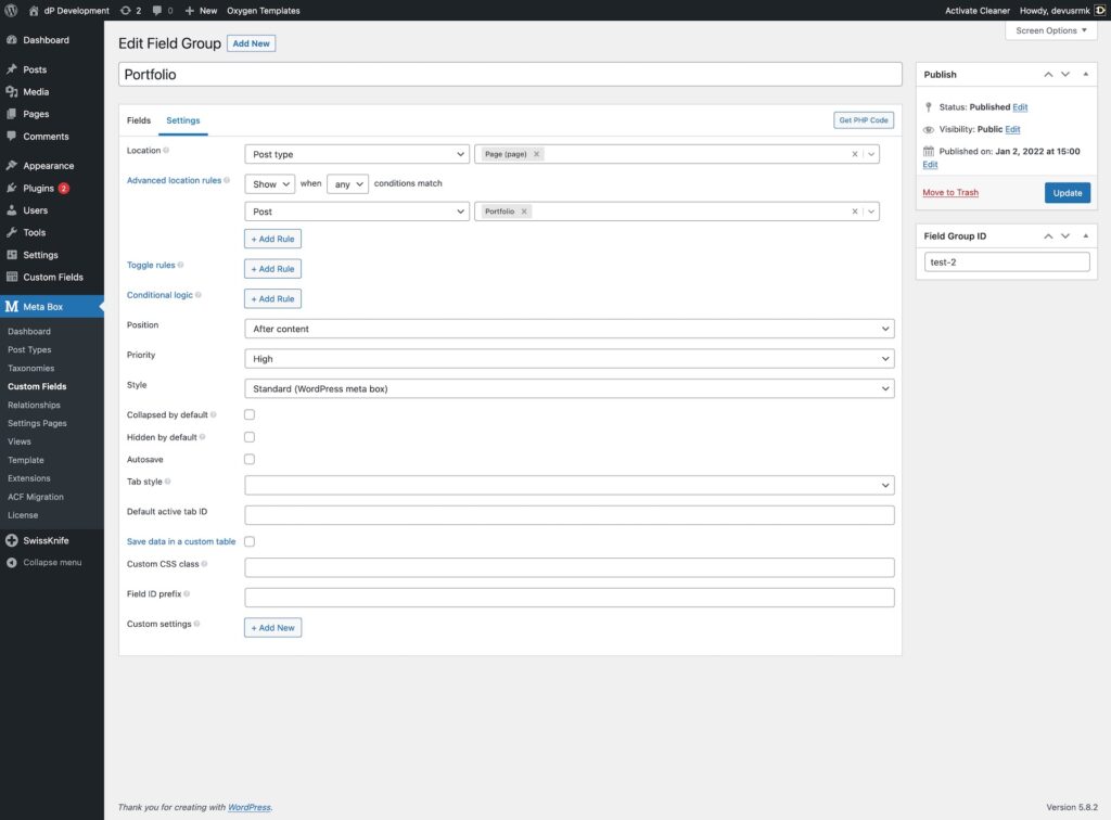 screenshot 2022 01 02 at 16 39 32 edit field group ‹ dp development — wordpress