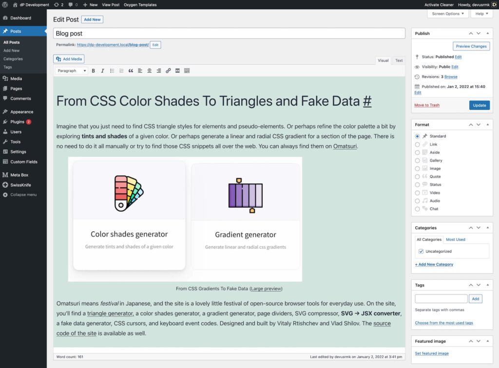 screenshot 2022 01 02 at 16 41 44 edit post ‹ dp development — wordpress