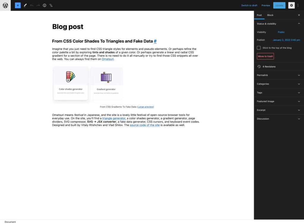 screenshot 2022 01 02 at 16 44 38 edit post ‹ dp development — wordpress