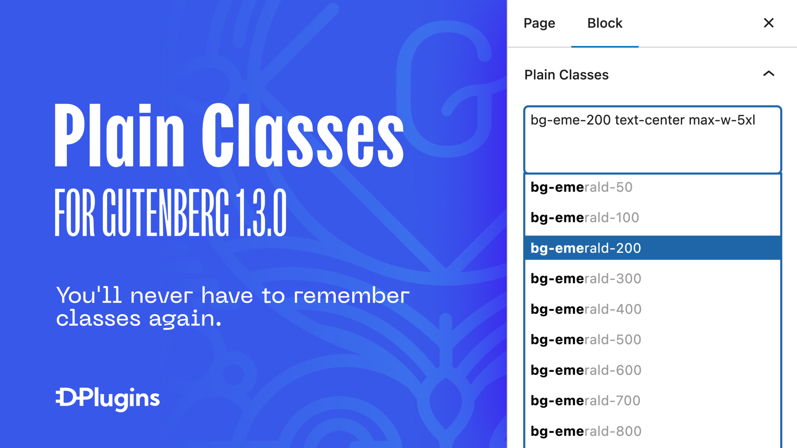 Plain Classes Gutenberg. Fresh from the start.
